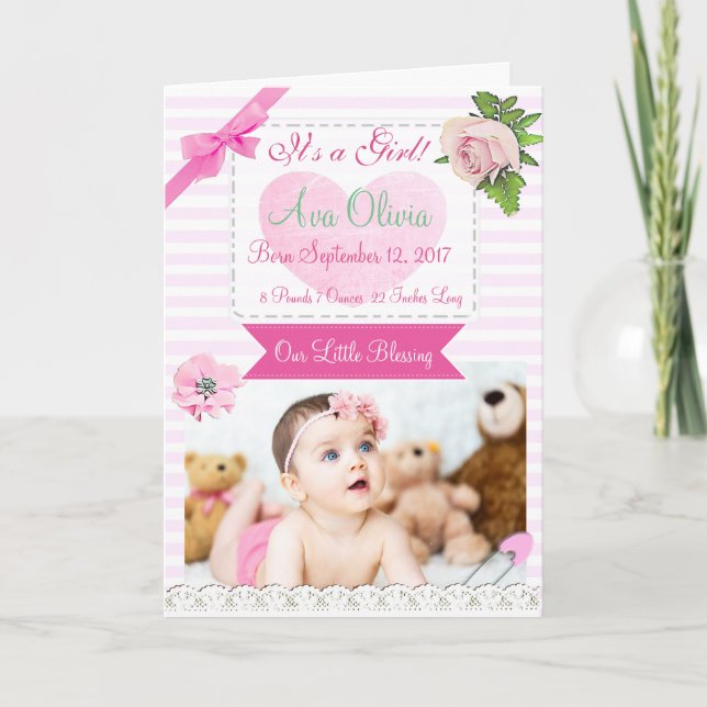 Personlig Rustic Baby Photo Birth Notice Meddelande (Framsida)