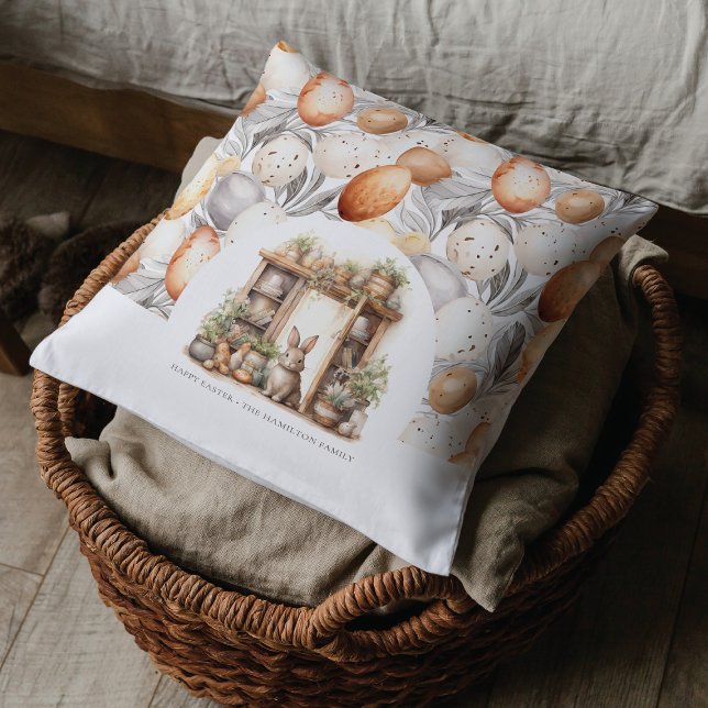 Personlig Rustic Beige Påsk Rabbit Kudde (Skapare uppladdad)