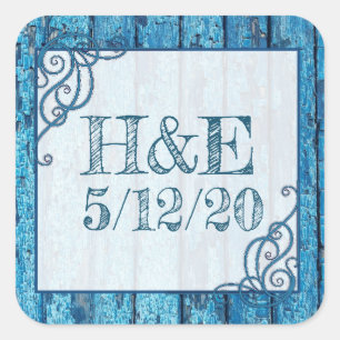 Personlig Rustic Blue Distress Paint Stickers Fyrkantigt Klistermärke