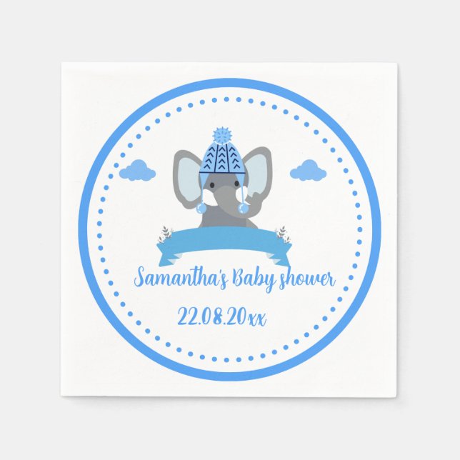 Personlig Rustic Blue Elephant Baby Shower Pappersservett (Framsidan)