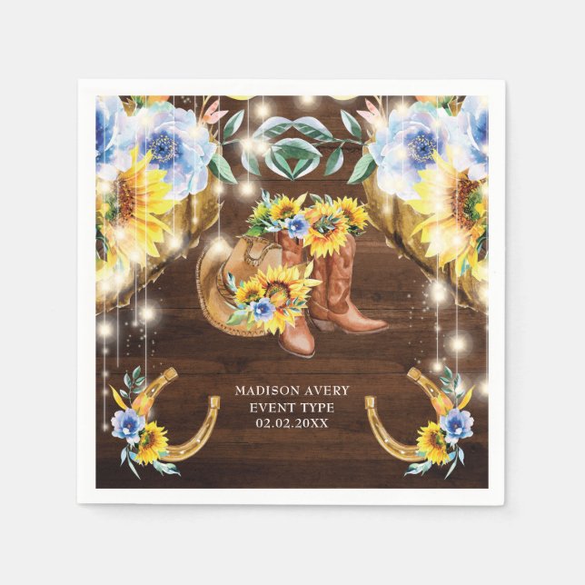 Personlig Rustic Boots Blommigt String Ljus Pappersservett (Framsidan)