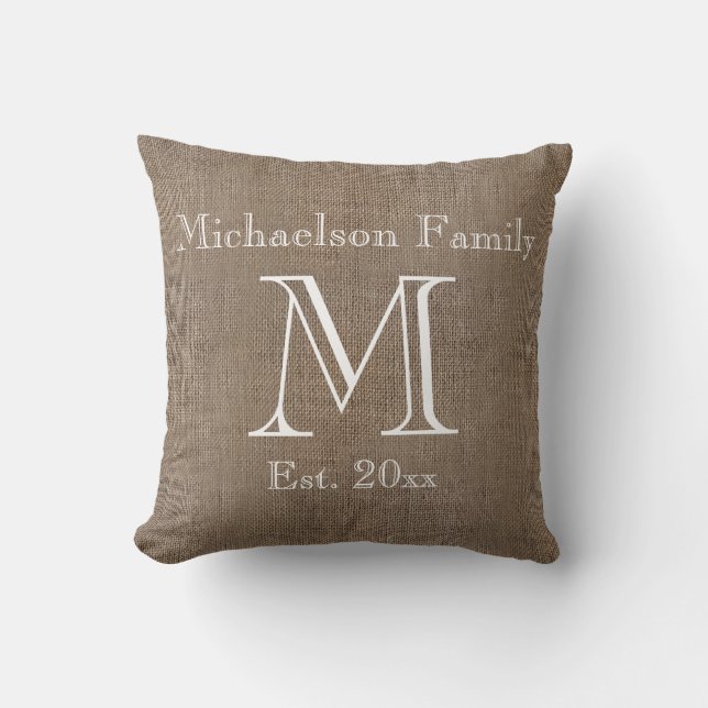 Personlig Rustic Burlap-look-familjenyckel Kudde (Framsida)