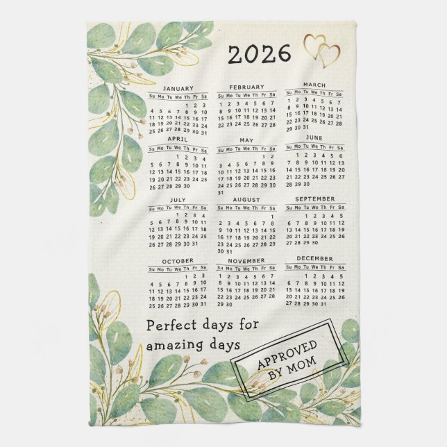 Personlig Rustic Eucalyptus 2026 Kalender Kökshandduk (Vertikal)