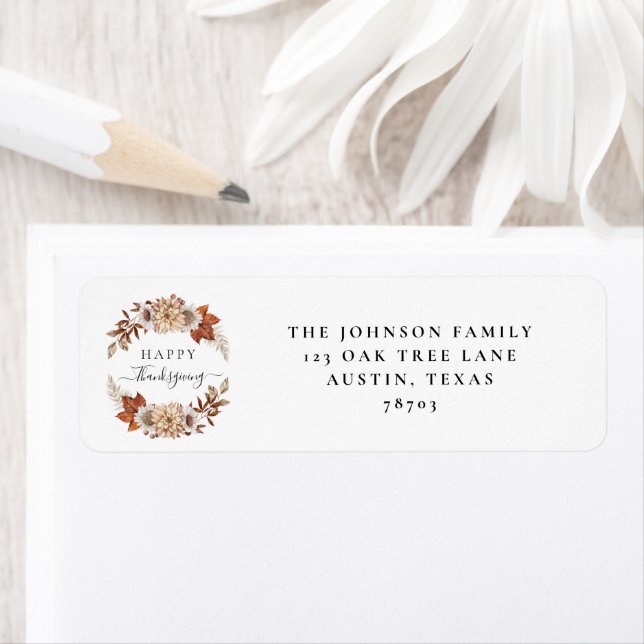 Personlig Rustic Fall Blommigt Happy thanksgiving Returadress Etikett (Insitu)