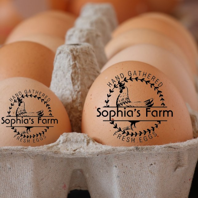 Personlig Rustic Farm Fresh Namn Chicken-ägg Stämpel (personalized egg stamp)