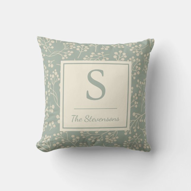 Personlig Rustic Farmhouse Botanical Sage Grönt Kudde (Framsida)
