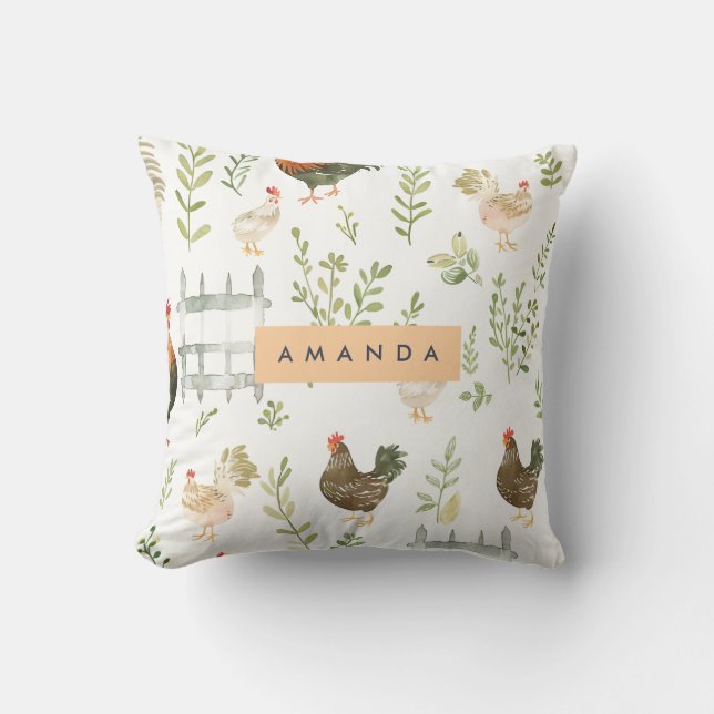 Personlig Rustic Farmhouse Chicken & Greenery Kudde (Framsida)