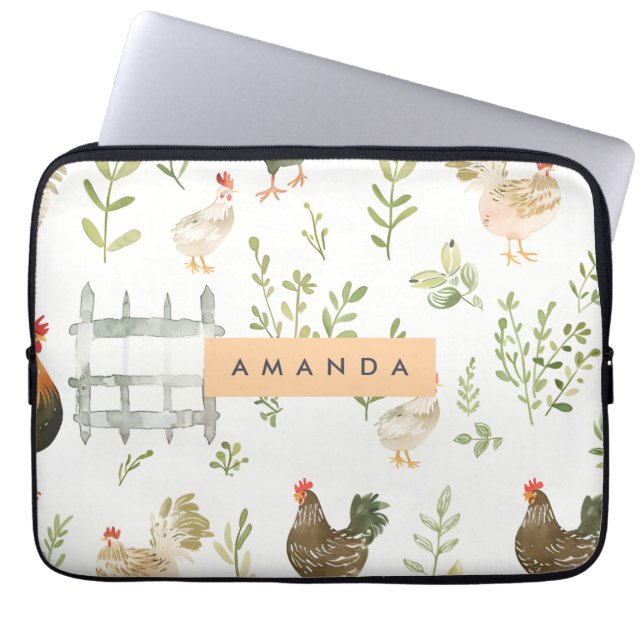 Personlig Rustic Farmhouse Chicken & Greenery Laptop Fodral (Framsidan)