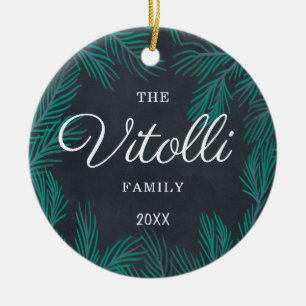 Personlig Rustic Farmhouse Family Namn Anpassnings Julgransprydnad Keramik