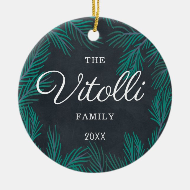 Personlig Rustic Farmhouse Family Namn Anpassnings Julgransprydnad Keramik (Framsidan)