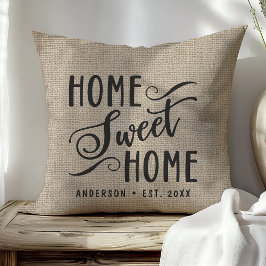 Personlig Rustic Faux Burlap Home Sweet Home Kudde