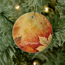 Personlig Rustic Golden Autumnal Distress Bläck Julgransprydnad Keramik