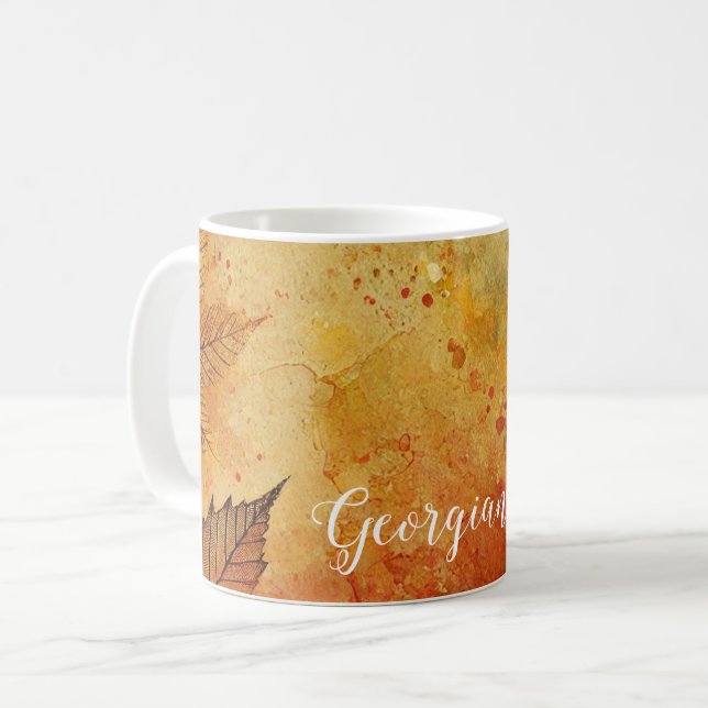Personlig Rustic Golden Autumnal Distress Bläck Kaffemugg (Framsida vänster)