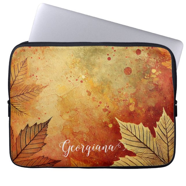 Personlig Rustic Golden Autumnal Distress Bläck Laptop Fodral (Framsidan)
