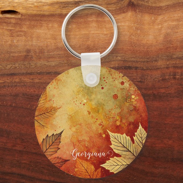 Personlig Rustic Golden Autumnal Distress Bläck Nyckelring (Framsida)