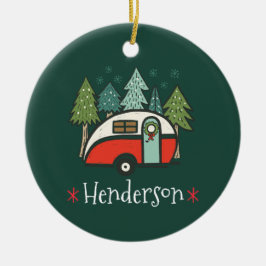 Personlig Rustic jul Camping Red & Grönt Julgransprydnad Keramik