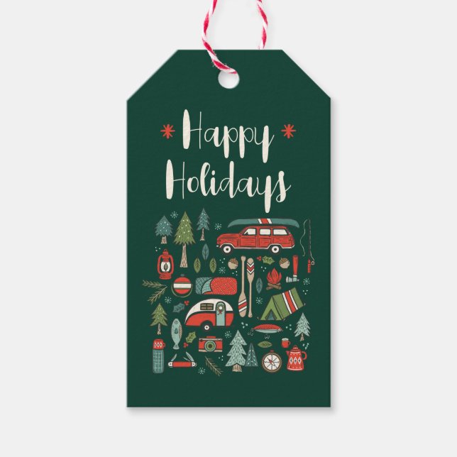 Personlig Rustic jul Camping Sjö Presentetikett (Framsidan)