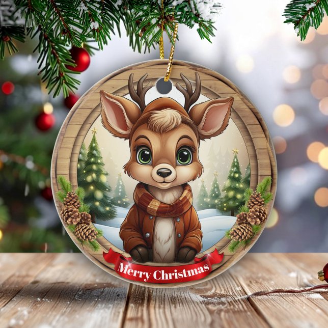 Personlig rustic julgran trädgårdsdekoration 🦌🎄 julgransprydnad keramik (Personalized Rustic Xmas Pine Wood Decor. Framed Wooden Pinecone Custom Deer Holiday Decoration 🦌🎄)