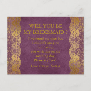 Personlig Rustic, kommer du att bli min Bridesmaid Inbjudan Vykort
