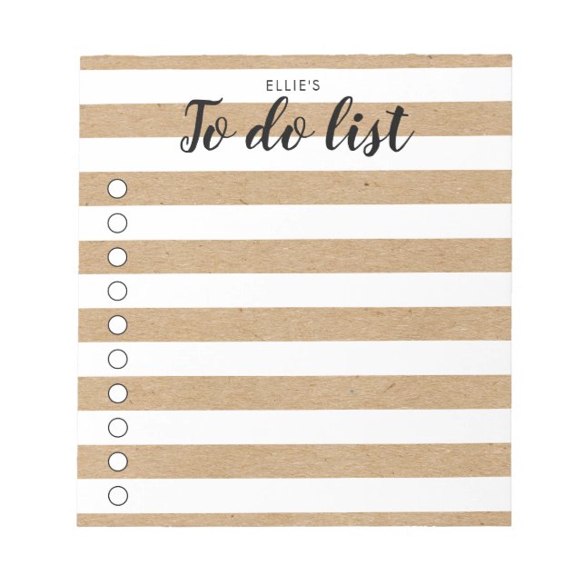 Personlig Rustic Kraft Stripe to Do List Anteckningsblock (Framsida)