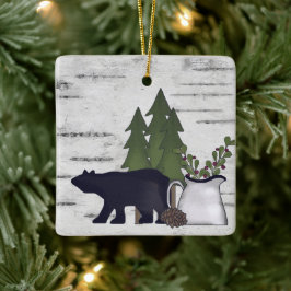 Personlig Rustic Land Bear Birch-jul Julgransprydnad Keramik