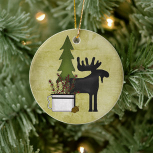 Personlig Rustic Mountain Land Moose Helgdag Julgransprydnad Keramik