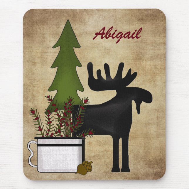 Personlig Rustic Mountain Moose Mousepad Musmatta (Framsidan)