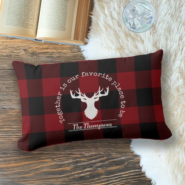 Personlig Rustic Red and Black Buffalo Check Lumbarkudde (Skapare uppladdad)