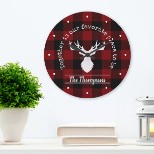 Personlig Rustic Red and Black Buffalo Play Stor Klocka