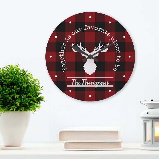 Personlig Rustic Red and Black Buffalo Play Stor Klocka (Skapare uppladdad)