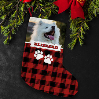 Personlig Rustic Red Buffalo Hund Namn Photo Liten Julstrumpa