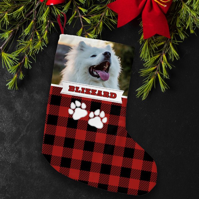 Personlig Rustic Red Buffalo Hund Namn Photo Liten Julstrumpa (Skapare uppladdad)