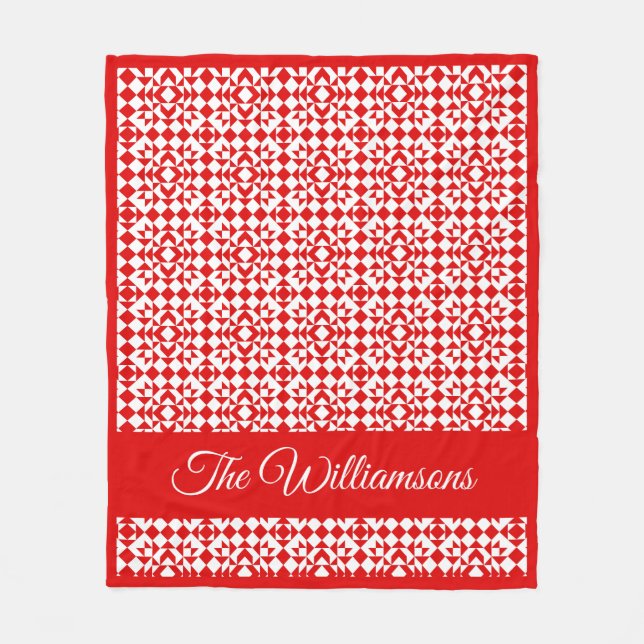 Personlig Rustic Red jul Geometric Quilt Fleecefilt (Framsidan)