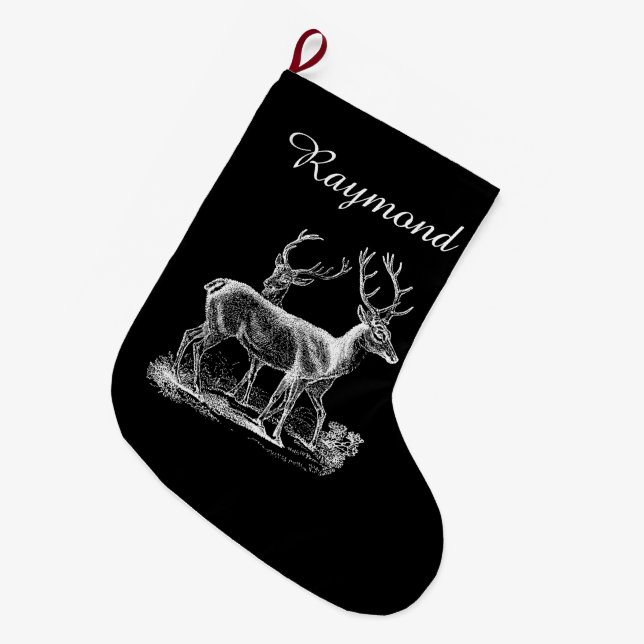 Personlig Rustic Reindeer jul Black White Stor Julstrumpa (Framsidan (Hängande))