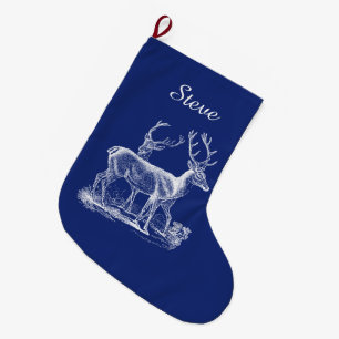 Personlig Rustic Reindeer jul Blue Färg Stor Julstrumpa