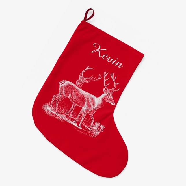 Personlig Rustic Reindeer jul Red Färg Stor Julstrumpa (Framsidan (Hängande))