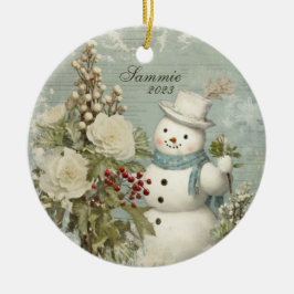Personlig Rustic Vintage Snögubbe jul Julgransprydnad Keramik