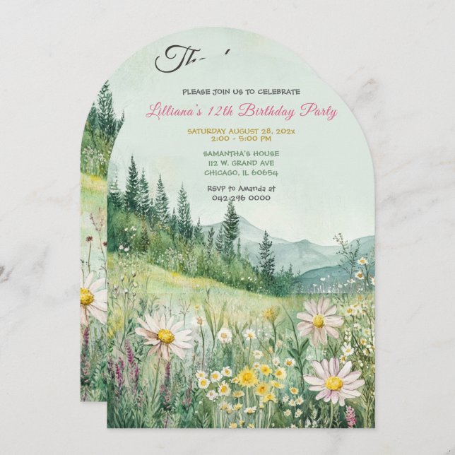 Personlig Rustic Wildblommor Birthday Inbjudningar (Fram/baksida)