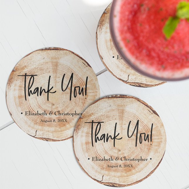 Personlig Rustic Wood Disk Tack Bröllop Co Underlägg Papper Rund (Rustic wedding wood cut slice custom coaster guest favor gifts.)