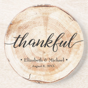 Personlig Rustic Wood Disk Thankful Bröllop Underlägg