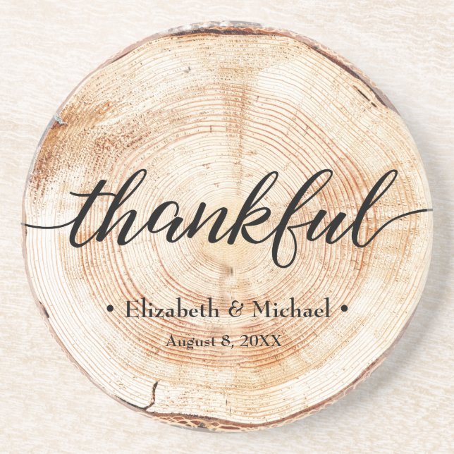 Personlig Rustic Wood Disk Thankful Bröllop Underlägg (Framsidan)