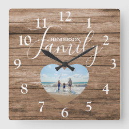 Personlig Rustic Wood Effect | Hjärtfoto Fyrkantig Klocka