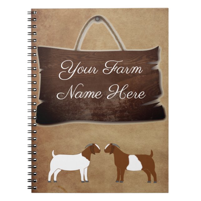 Personlig Rustic Wood Farm Sign Boer Goat Anteckningsbok (Framsidan)