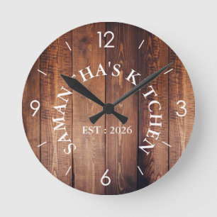 Personlig Rustic Wood Farmhouse Kitchen Round Rund Klocka