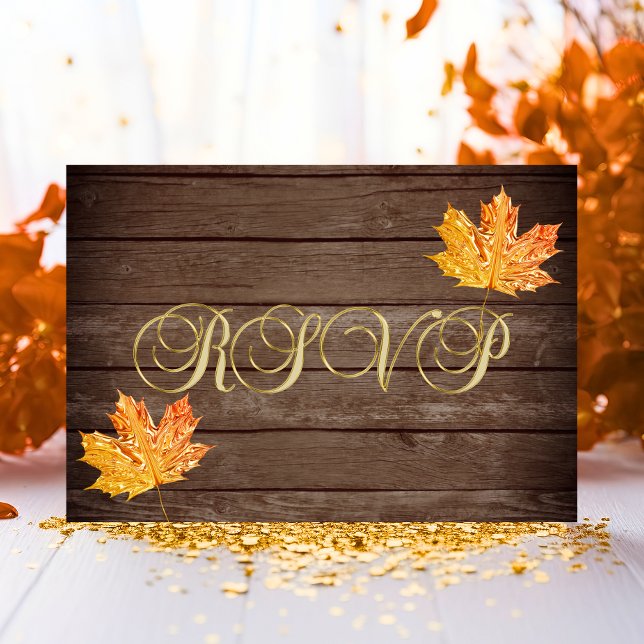 Personlig Rustic Wood Land Fall OSA Bröllop Inbjudningar (Personalized Rustic Wood Country Fall RSVP Wedding Invitation)
