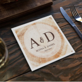 Personlig Rustic wood träd Monogram Bröllop Pappersservett