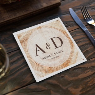 Personlig Rustic wood träd Monogram Bröllop Pappersservett