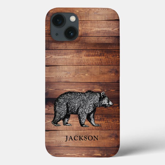 Personlig Rustic Wood Walking Bear (Baksida)
