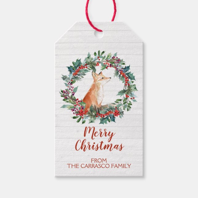 Personlig Rustic Woodland Fox jul Presentetikett (Framsidan)