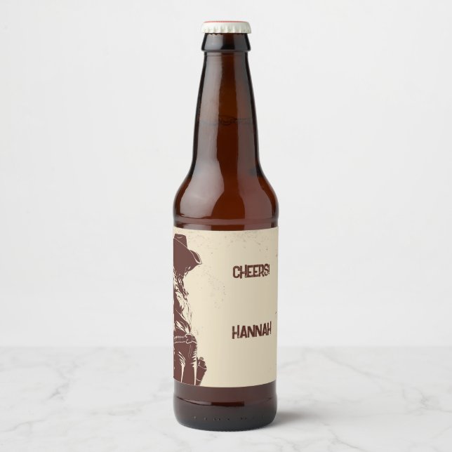 Personlig Rustik Cowgirl Westernfest  Ölflaska Etikett (Framsida)